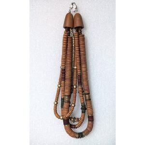 Vintage 90's Boho Statement Necklace Wood Disc Beads Multi Strand Festival